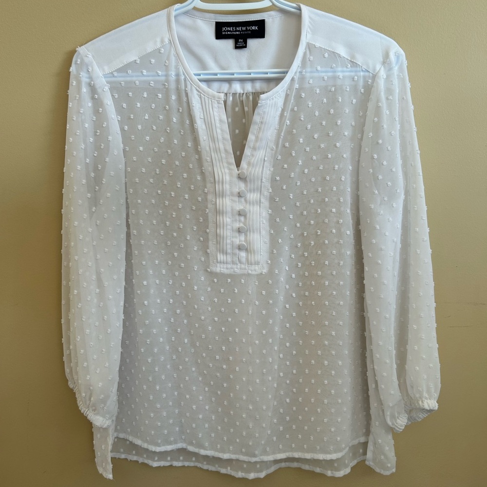 Jones New York Ivory Textured Sheer Blouse